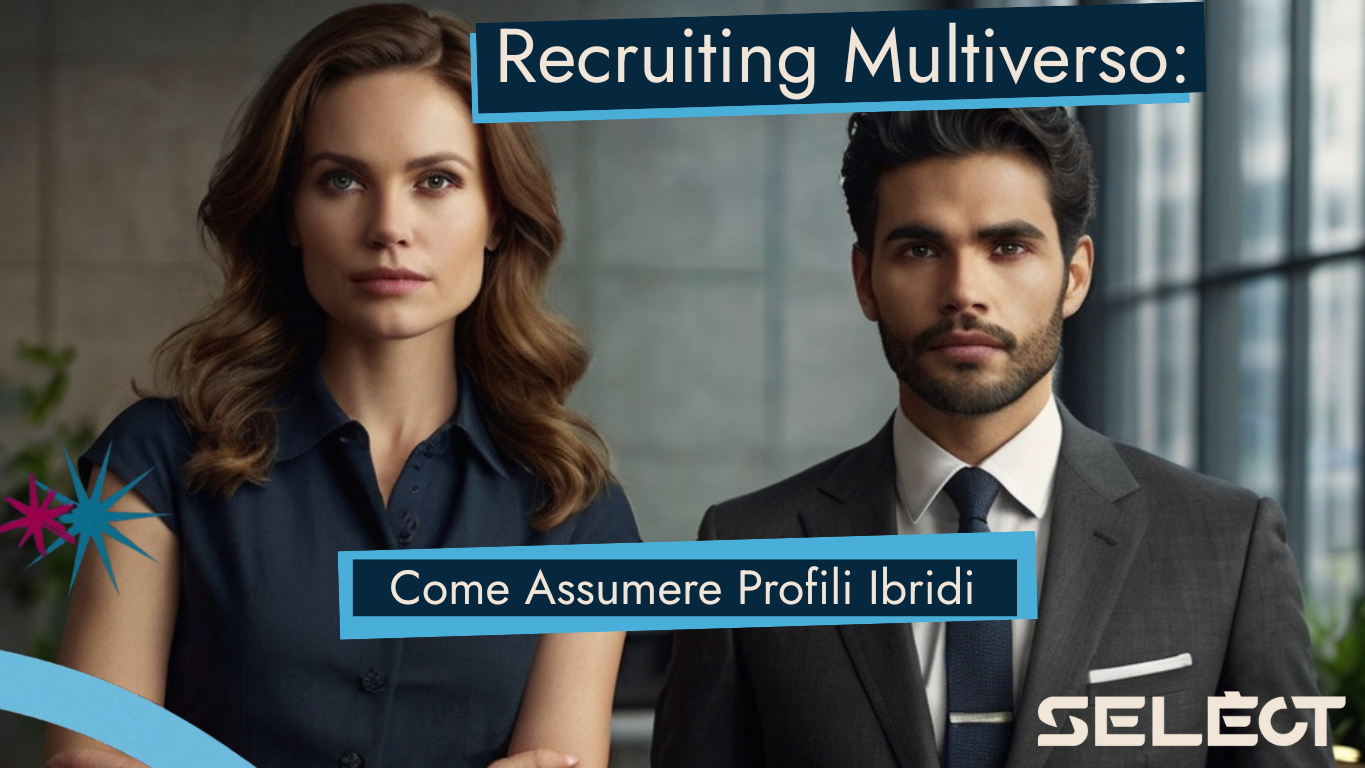 Professionisti eleganti rappresentano il concetto di recruiting multiverso e assunzione di profili ibridi in azienda.